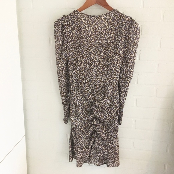 ZARA Mini Dress Floral Print Daisies Ruched Long Sleeve Sz Pleated Lavender XS - Picture 14 of 15